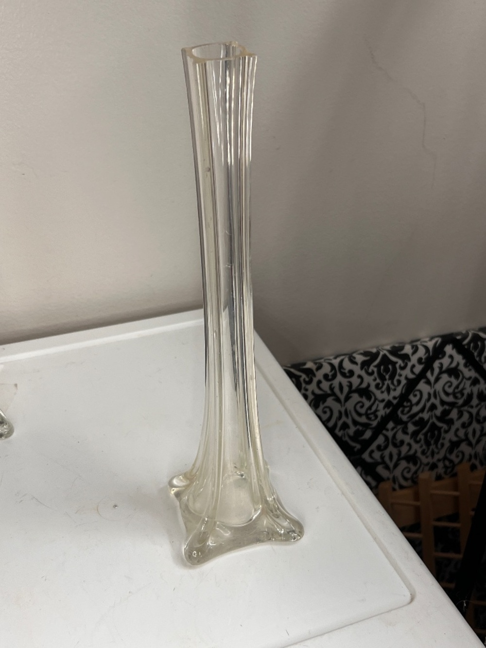 Vintage 12" Tall Clear Glass 'Effel' Vase